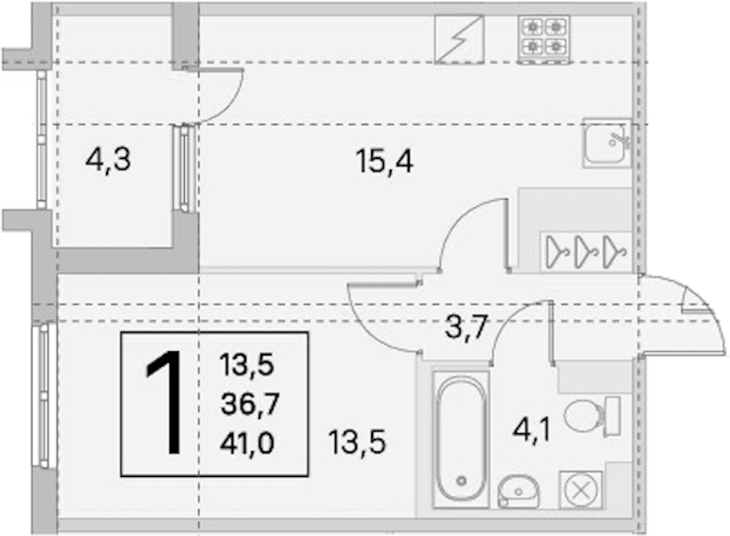 1-комнатная квартира 36.7 м², 2/5 эт., ЖК «ЮгТаун. Олимпийские кварталы»